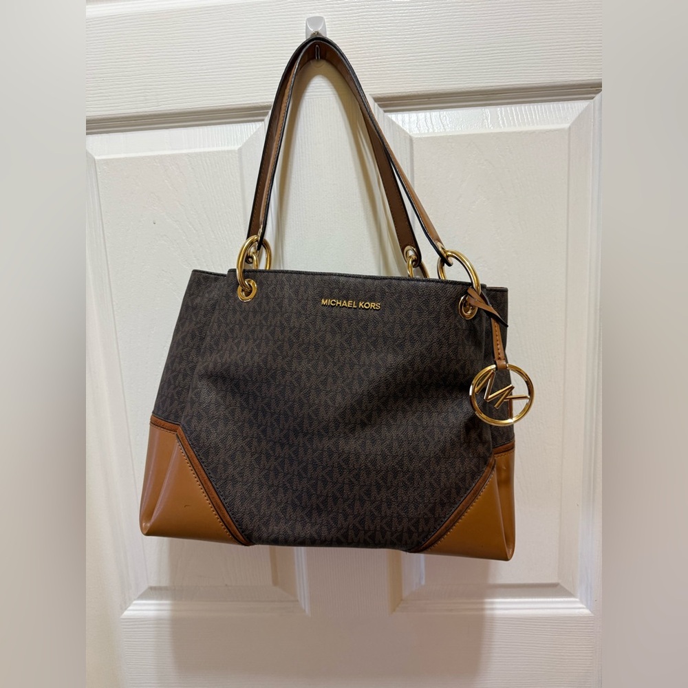 Michael Kors Brown and Tan Nicole Large Shoulder Bag